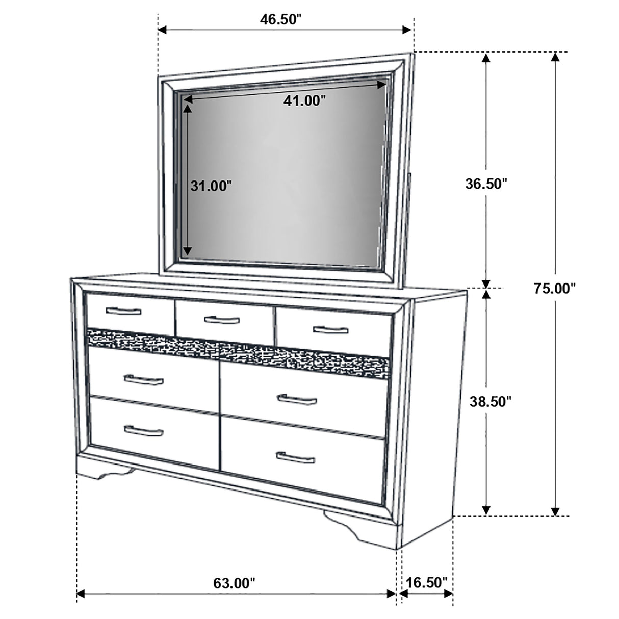 Dresser With Mirror - Miranda 7-drawer Dresser with Mirror Black and Rhinestone