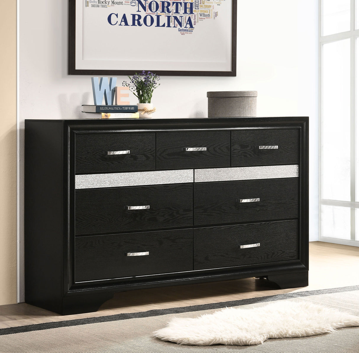 Dresser - Miranda 7-drawer Dresser Black and Rhinestone