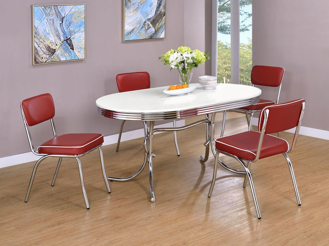 Retro 5 - piece Oval Dining Set Glossy White and Red | Coaster | Home Elegance USA