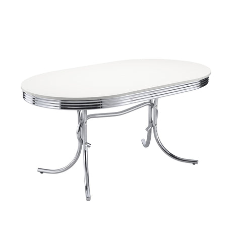 Dining Table - Retro Oval Dining Table Glossy White and Chrome