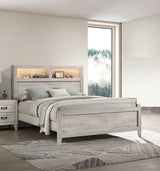 Simple Bedroom 1pc Full Size Bed w Headboard Shelves and Light White Wash Contemporary Furniture