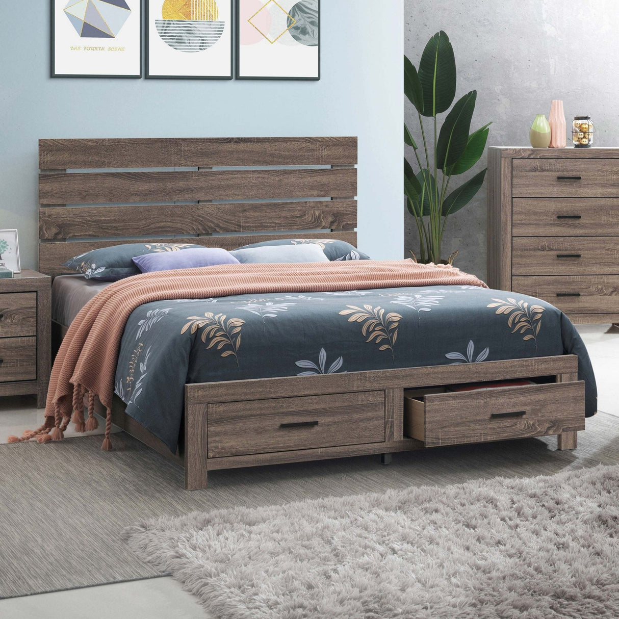 Brantford Wood Eastern King Panel Bed Barrel Oak | Coaster | Home Elegance USA