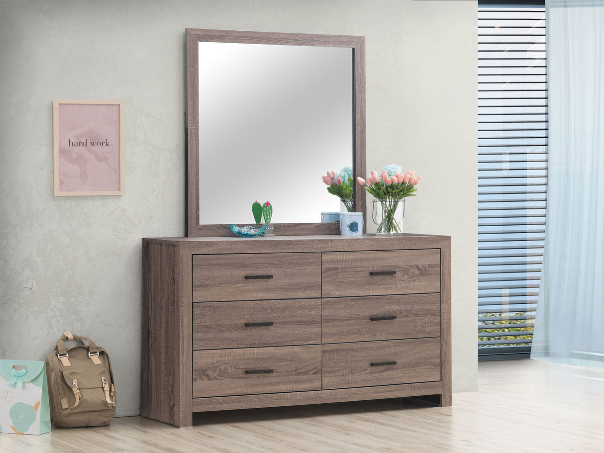 Dresser With Mirror - Brantford 6-drawer Dresser with Mirror Barrel Oak