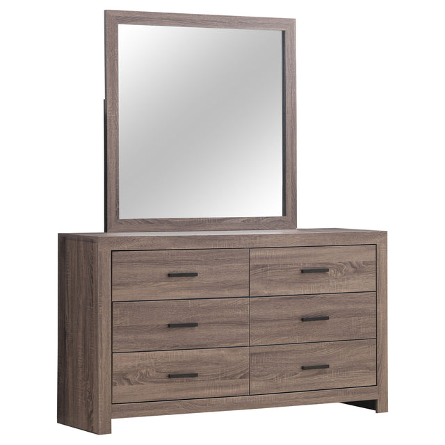 Dresser With Mirror - Brantford 6-drawer Dresser with Mirror Barrel Oak