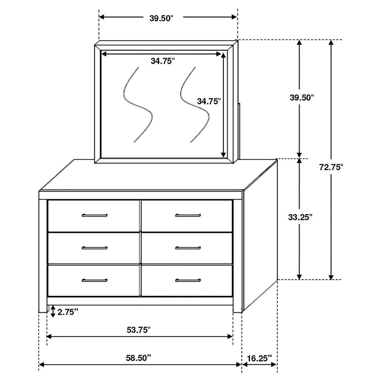 Dresser With Mirror - Brantford 6-drawer Dresser with Mirror Coastal White