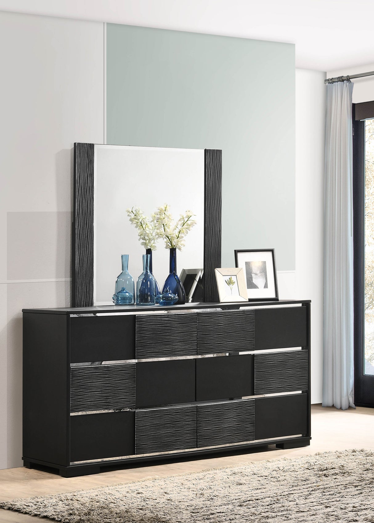 Dresser With Mirror - Blacktoft 6-drawer Dresser with Mirror Black