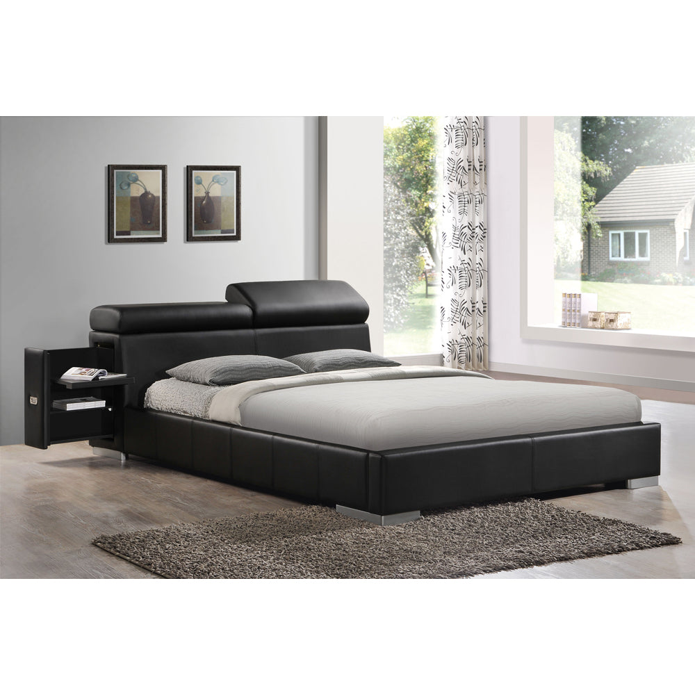 Acme - Manjot Queen Bed 20750Q Black Synthetic Leather