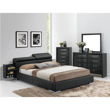 Acme - Manjot Queen Bed 20750Q Black Synthetic Leather