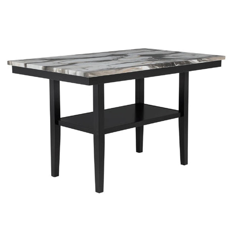Modern Counter Dining Table with Storage Bottom Shelf, Marble Finish Wood Top Table for Kitchen Dining Room, Black