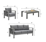 6-Pieces Outdoor Patio Conversation Set, Grey Aluminum with Dark Grey Cushions