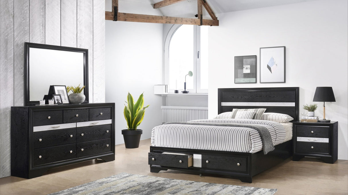 Traditional Style Full 4 Piece Storage Bedroom set made with Wood in Black