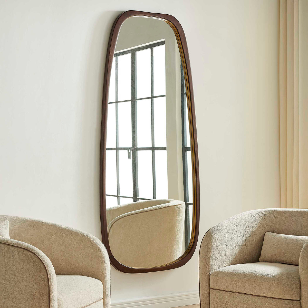 Zachari Asymmetrical Tall Mirror Gold / Woodtone - Dark Brown by Uttermost - View 2