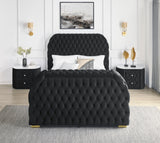 Luxurious Queen Size 3pc Bed Set Comfort Innovative Design Bed Deeply Tufted Headboard Upholstered Black Velvet Television Lift Built-in Electric Fireplace Bedroom Furniture 1x Bed 2x Nightstands