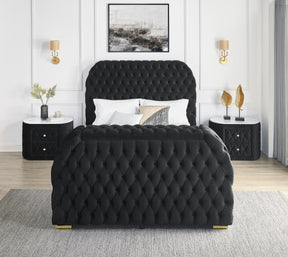 Luxurious Queen Size 3pc Bed Set Comfort Innovative Design Bed Deeply Tufted Headboard Upholstered Black Velvet Television Lift Built-in Electric Fireplace Bedroom Furniture 1x Bed 2x Nightstands - sold by Home Elegance USA