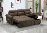 Hugo Brown Reversible Sleeper Sectional Sofa Chaise with USB Charger - Home Elegance USA