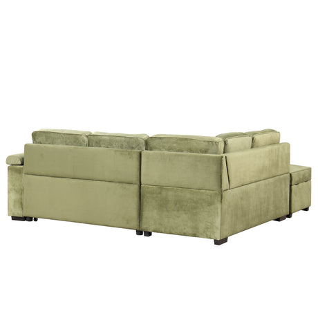 Green Velvet Sleeper Sofa Bed with Storage Ottoman, L Shape Pull Out Couch for Living Room and Bedroom - sold by Home Elegance USA