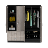 Bolton 160 Armoire, Six Shelves, Two Double Door Cabinets, Two Mirrors, Two Drawers, Rod Black / Light Gray - sold by Home Elegance USA