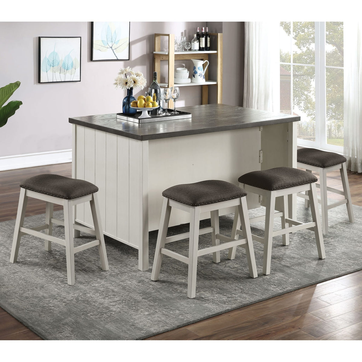 Transitional Style 5pc Counter Height Dining Set Off White – Home ...