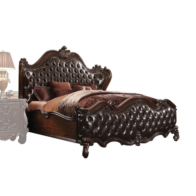 Acme - Versailles CK Bed 21114CK Two Tone Dark Brown Synthetic Leather & Cherry Oak Finish