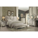 Acme - Versailles CK Bed 21124CK Ivory Velvet & Bone White Finish