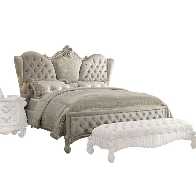 Acme - Versailles CK Bed 21124CK Ivory Velvet & Bone White Finish