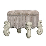 Acme - Versailles Vanity Stool 21138 Ivory Fabric & Bone White Finish