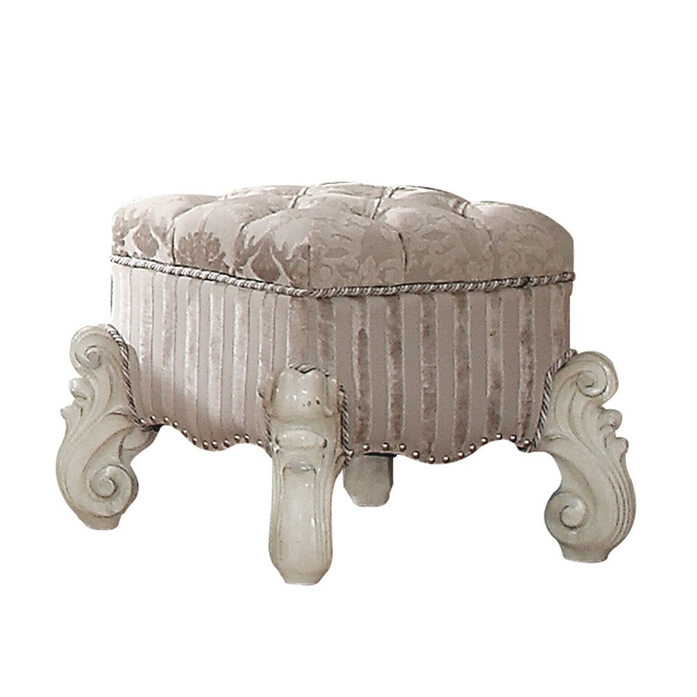 Acme - Versailles Vanity Stool 21138 Ivory Fabric & Bone White Finish