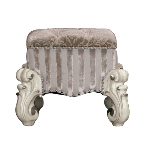 Acme - Versailles Vanity Stool 21138 Ivory Fabric & Bone White Finish