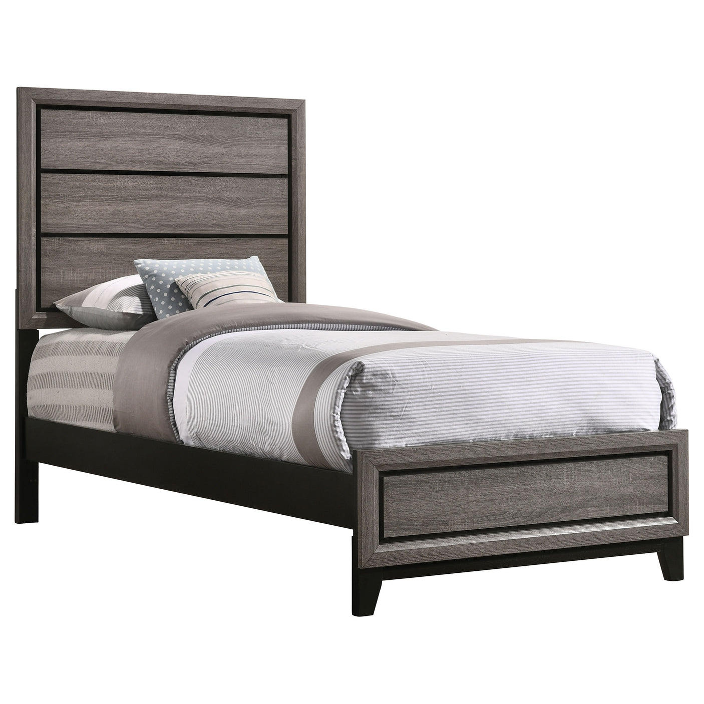 Twin Bed - Watson Wood Twin Panel Bed Grey Oak