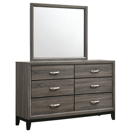 Dresser With Mirror - Watson 6-drawer Dresser with Mirror Grey Oak and Black