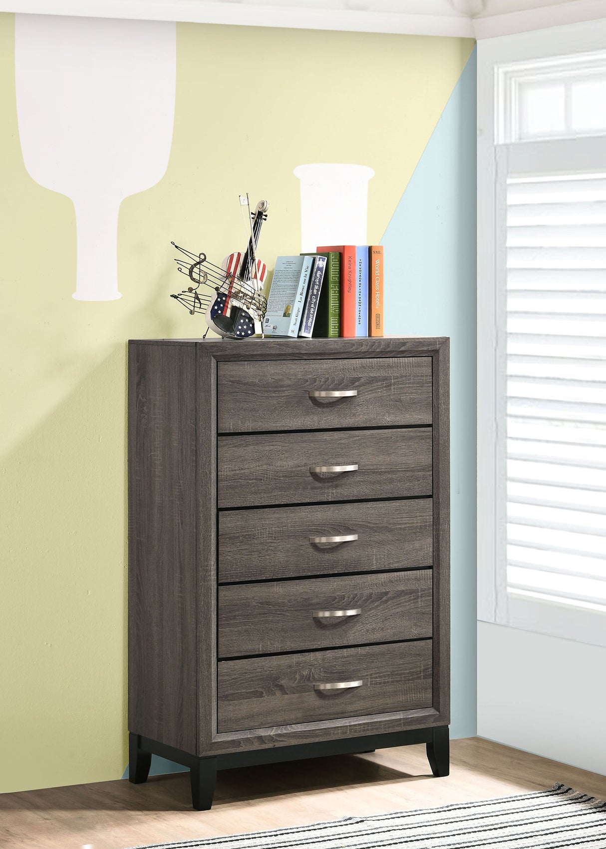 Chest - Watson 5-drawer Chest Grey Oak and Black