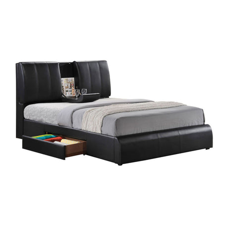 Acme - Kofi EK Bed W/Storage 21266EK Black Synthetic Leather