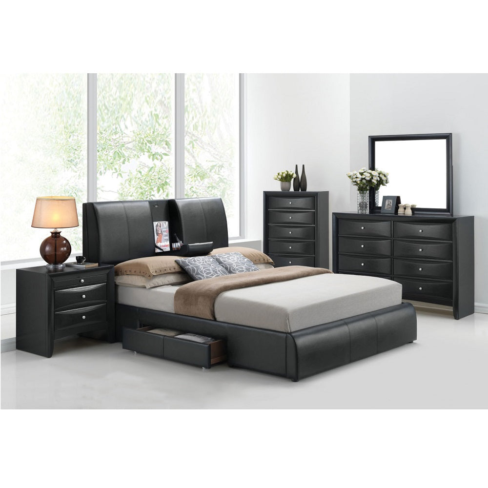 Acme - Kofi Queen Bed W/Storage 21270Q Black Synthetic Leather