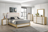 Hyland 5‑Piece Eastern King Bedroom Set in Natural Wood with LED Lighting – Modern Coastal | Coaster Furniture - sold by Home Elegance USA