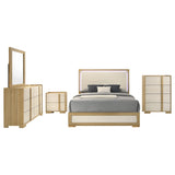 Hyland 5‑Piece Eastern King Bedroom Set in Natural Wood with LED Lighting – Modern Coastal | Coaster Furniture - sold by Home Elegance USA