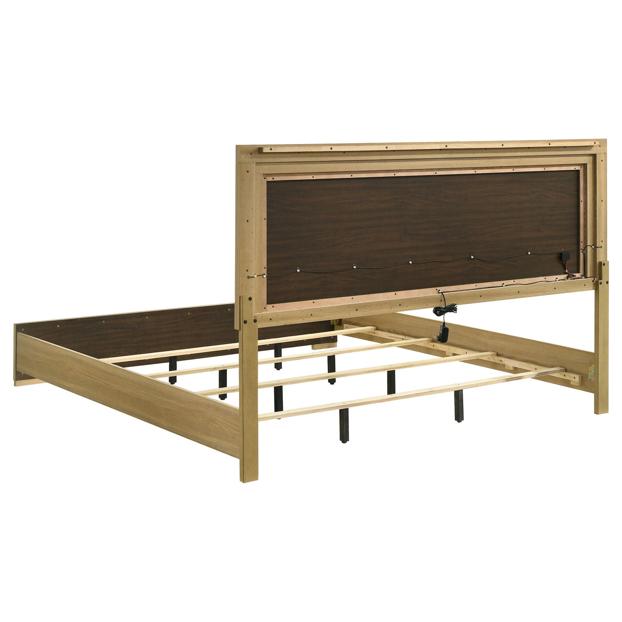 Hyland 5‑Piece Eastern King Bedroom Set in Natural Wood with LED Lighting – Modern Coastal | Coaster Furniture - sold by Home Elegance USA