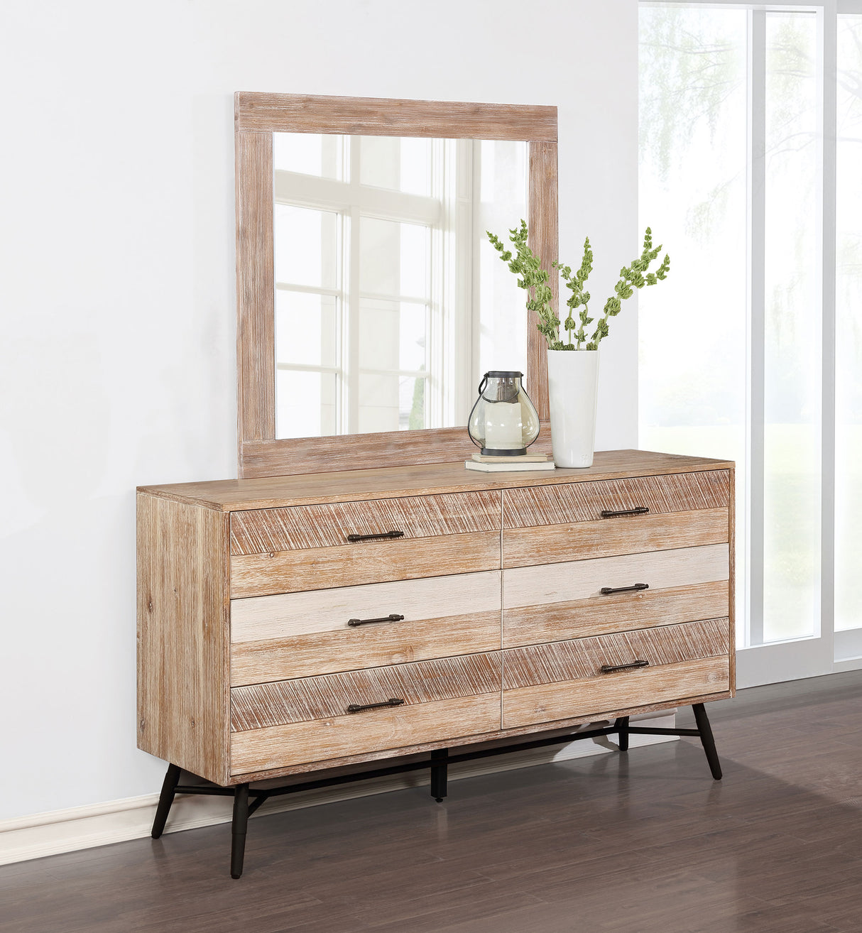 Dresser With Mirror - Marlow 6-drawer Dresser with Mirror Rough Sawn Multi