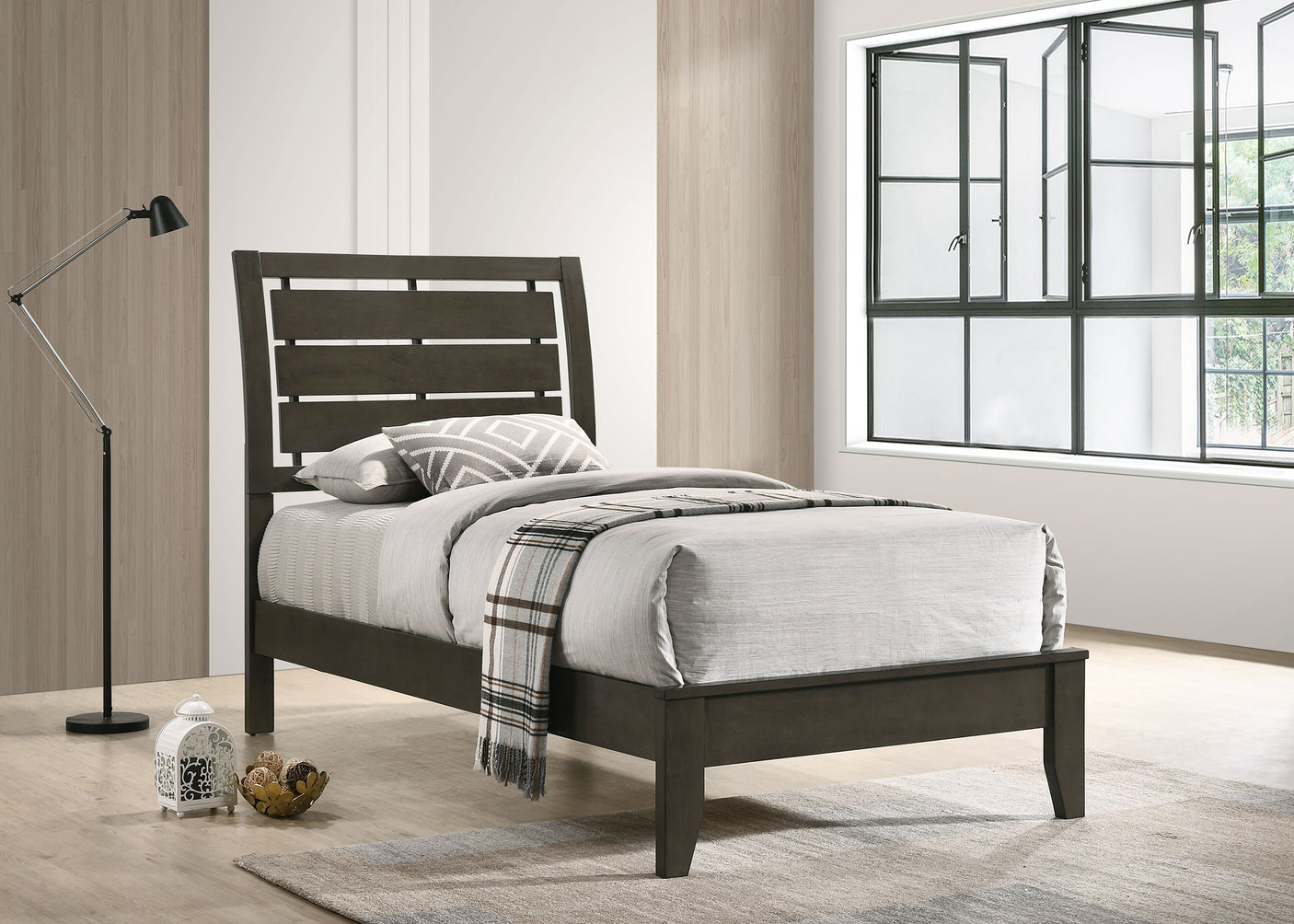 Twin Bed - Serenity Wood Twin Panel Bed Mod Grey