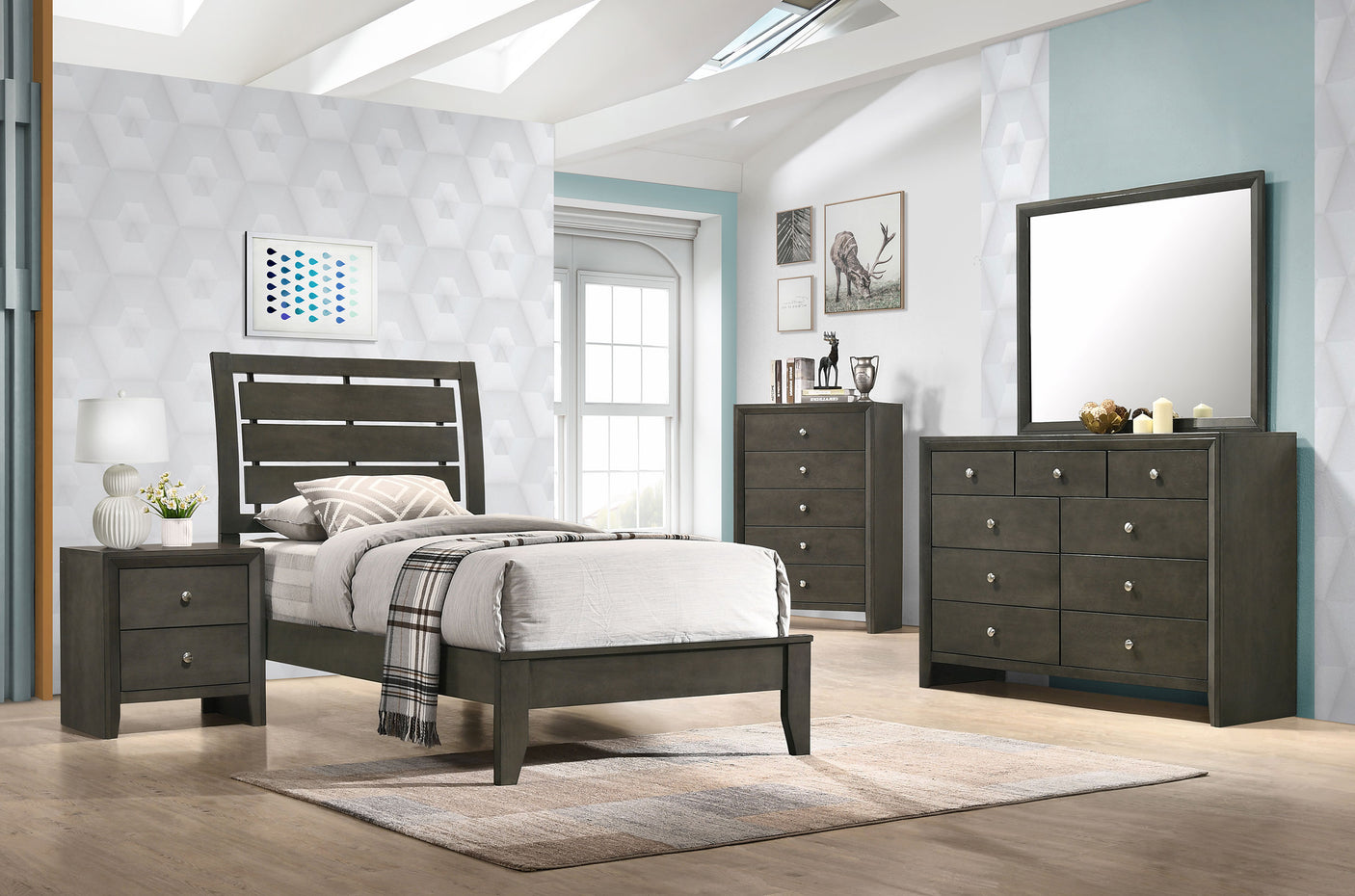 Twin Bed - Serenity Wood Twin Panel Bed Mod Grey