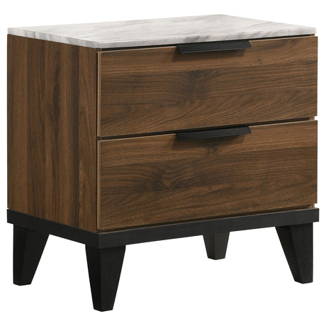 Nightstand - Mays 2-drawer Nightstand Walnut Brown with Faux Marble Top