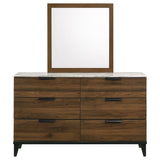 Dresser With Mirror - Mays 6-drawer Dresser with Mirror Walnut Brown with Faux Marble Top