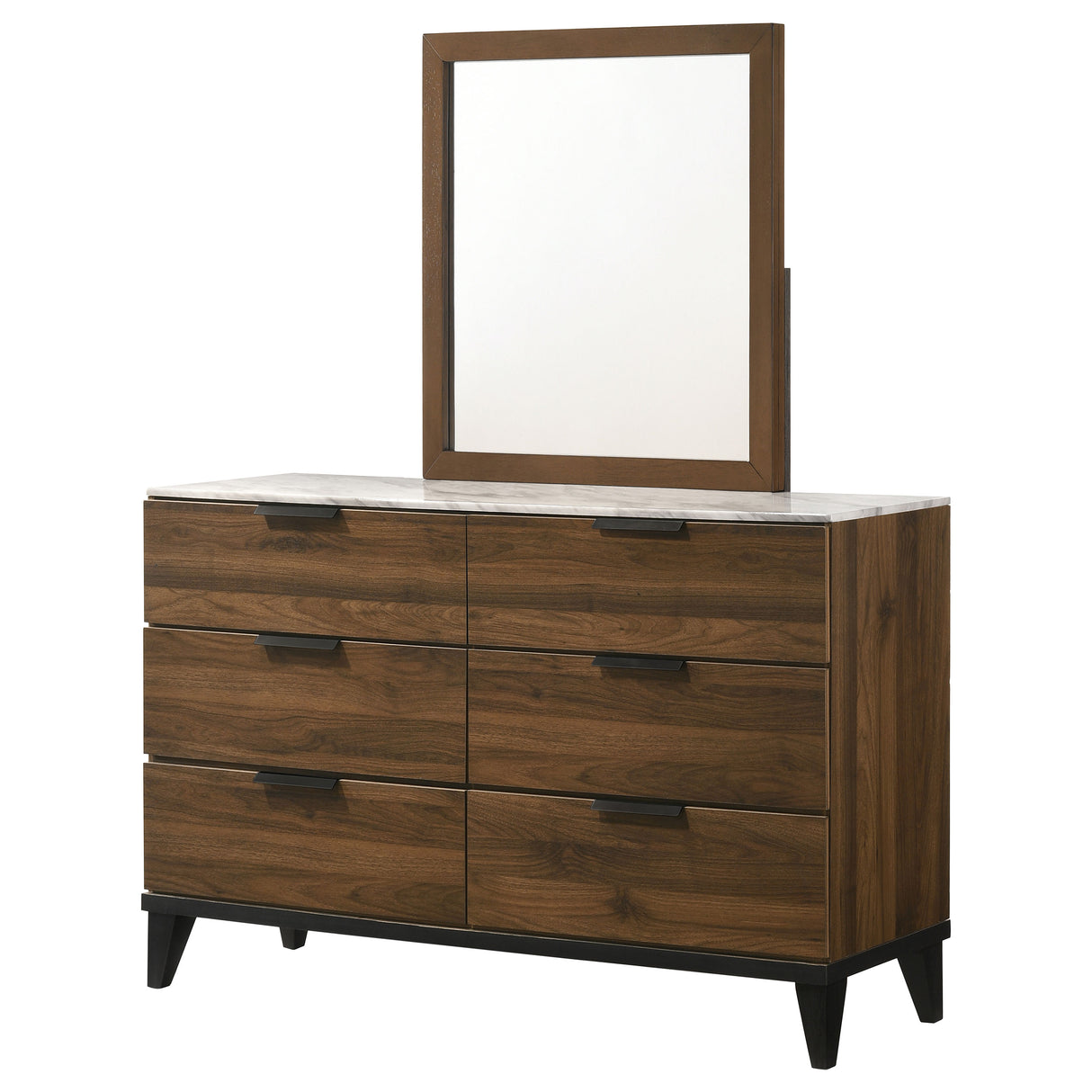 Dresser With Mirror - Mays 6-drawer Dresser with Mirror Walnut Brown with Faux Marble Top