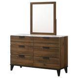 Dresser With Mirror - Mays 6-drawer Dresser with Mirror Walnut Brown with Faux Marble Top