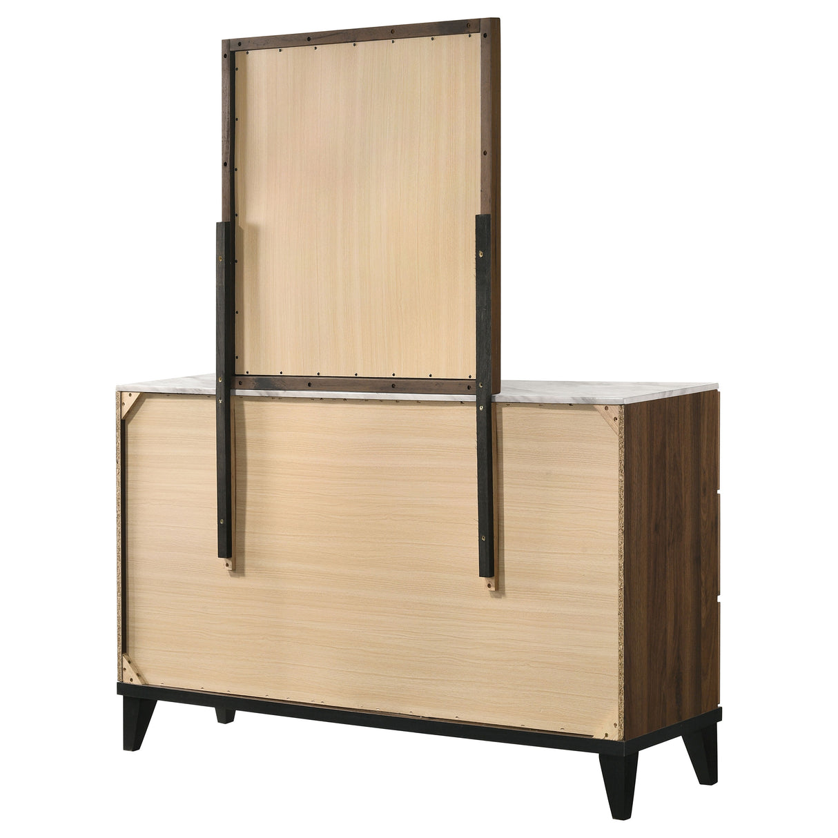 Dresser With Mirror - Mays 6-drawer Dresser with Mirror Walnut Brown with Faux Marble Top