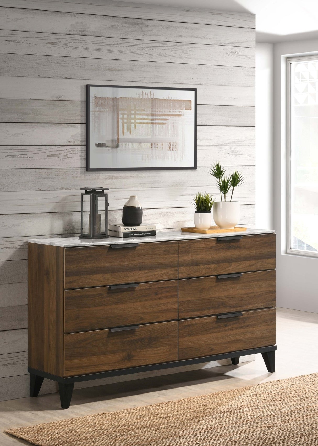 Dresser - Mays 6-drawer Dresser Walnut Brown with Faux Marble Top