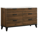 Dresser - Mays 6-drawer Dresser Walnut Brown with Faux Marble Top