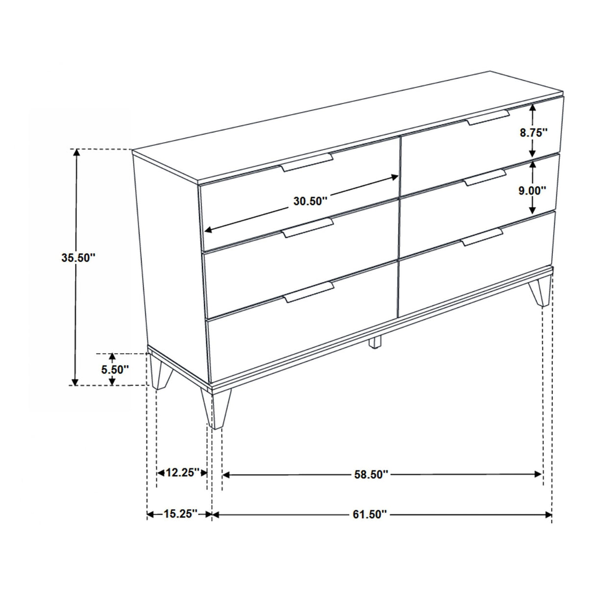 Dresser - Mays 6-drawer Dresser Walnut Brown with Faux Marble Top