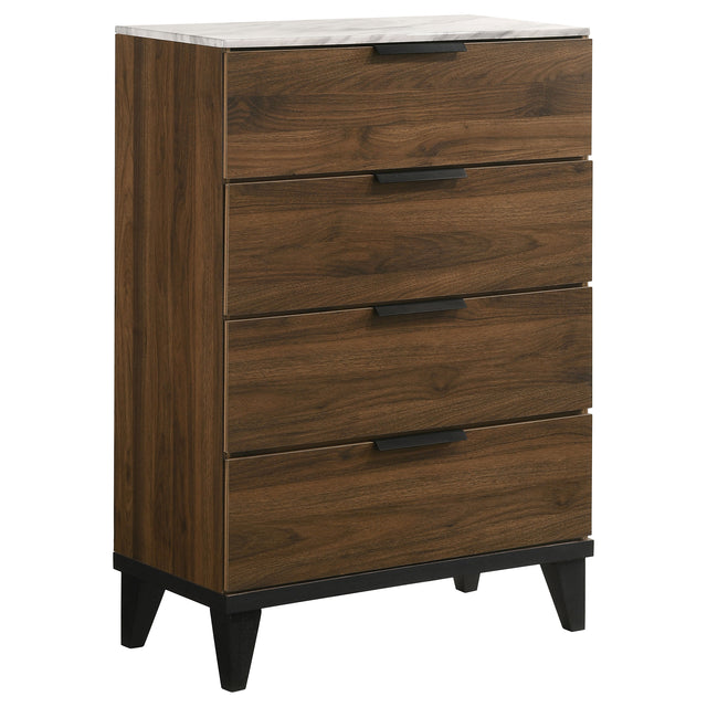 Chest - Mays 4-drawer Chest Walnut Brown with Faux Marble Top