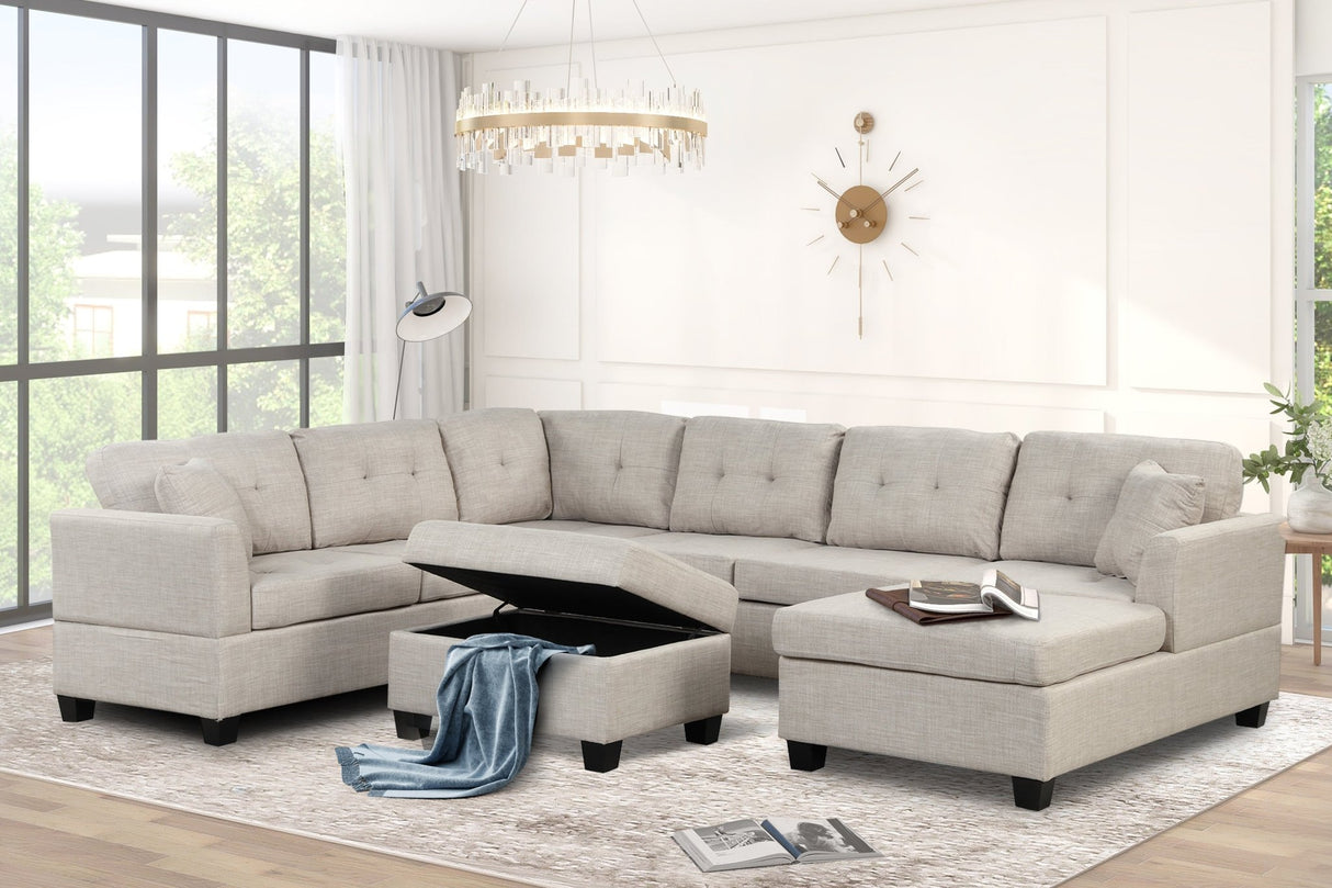 121.3" Oversized Sectional Sofa with Storage Ottoman, U Shaped Sectional Couch with 2 Throw Pillows for Large Space Dorm Apartment - SG000870AAA - image - 5