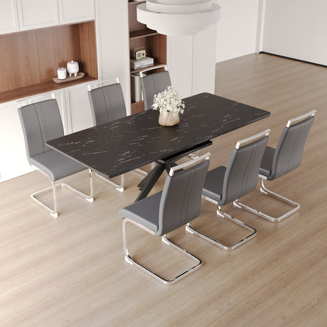 62.4' extendable 78.15' dining Table Set for 6-8 Person for Dining Room,C-shaped Tube Soft padded armless dining chair and Very large Dining Room Table Kitchen Table Chair Set with metal Legs - sold by Home Elegance USA